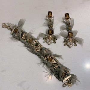 Banana Republic Chiffon Ribbon and Rhinestone Bracelet and Earrings Set